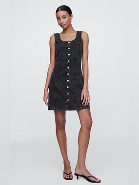 gap black denim dress Black Flowy Midi Dress
